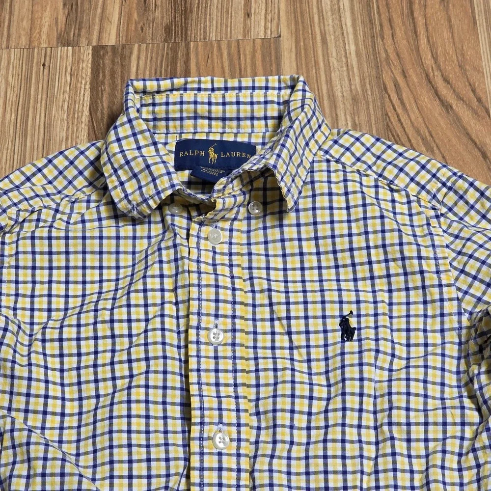 Ralph Lauren Plaid Button Down‎ Shirt Boy's Size 5 Blue Yellow Long Sleeve